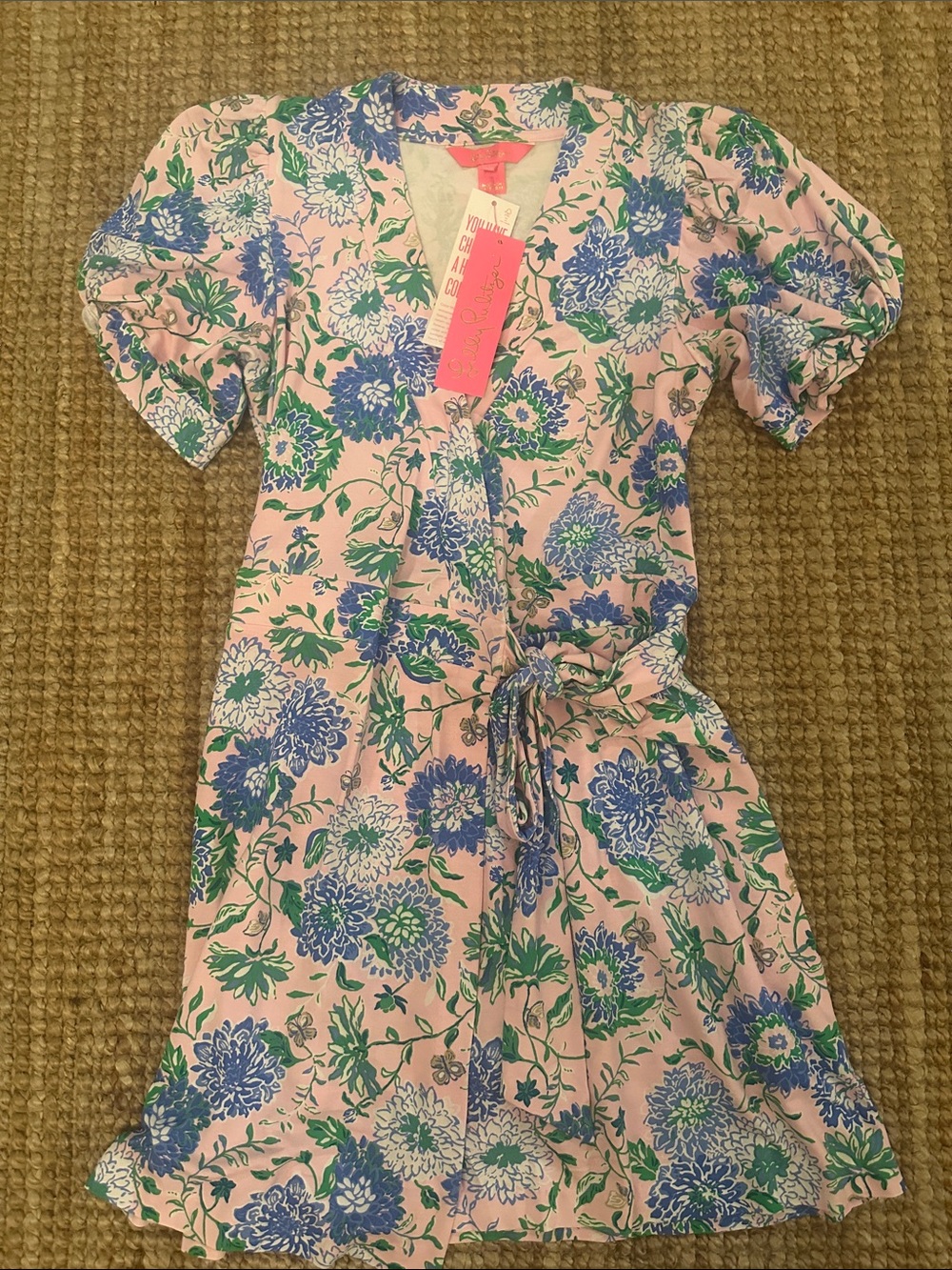Lilly Pulitzer Pink Floral Wrap  Dress with Blue & Green Print